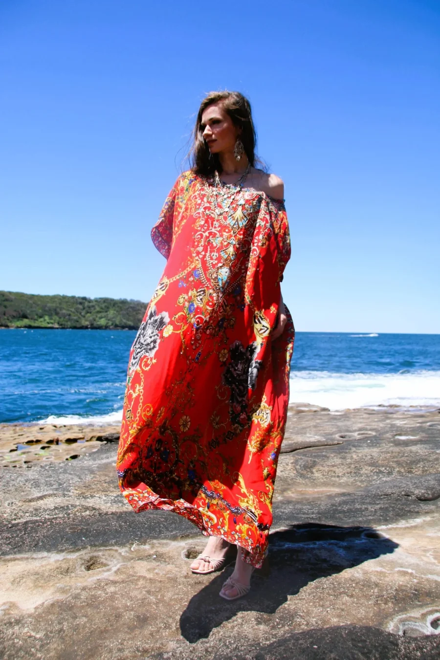 Raisin Red Round neck long kaftan