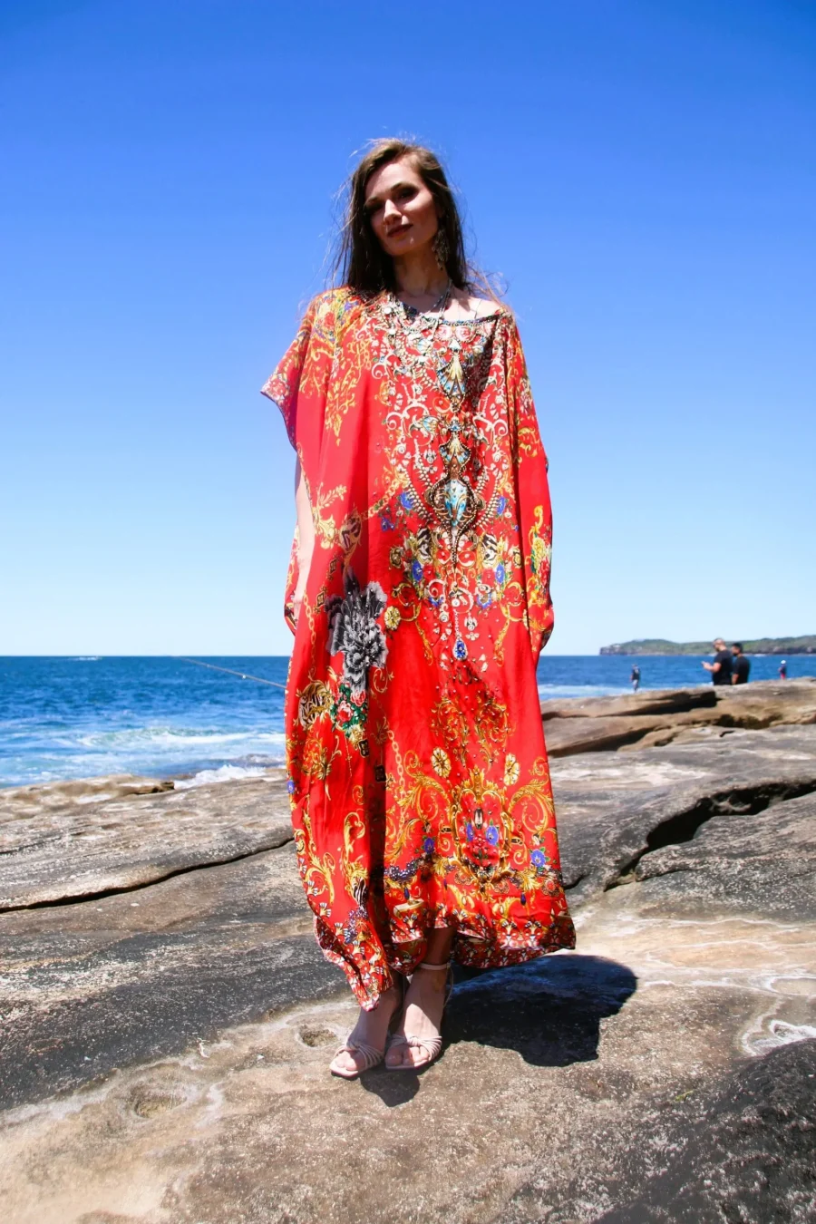 Raisin Red Round neck long kaftan