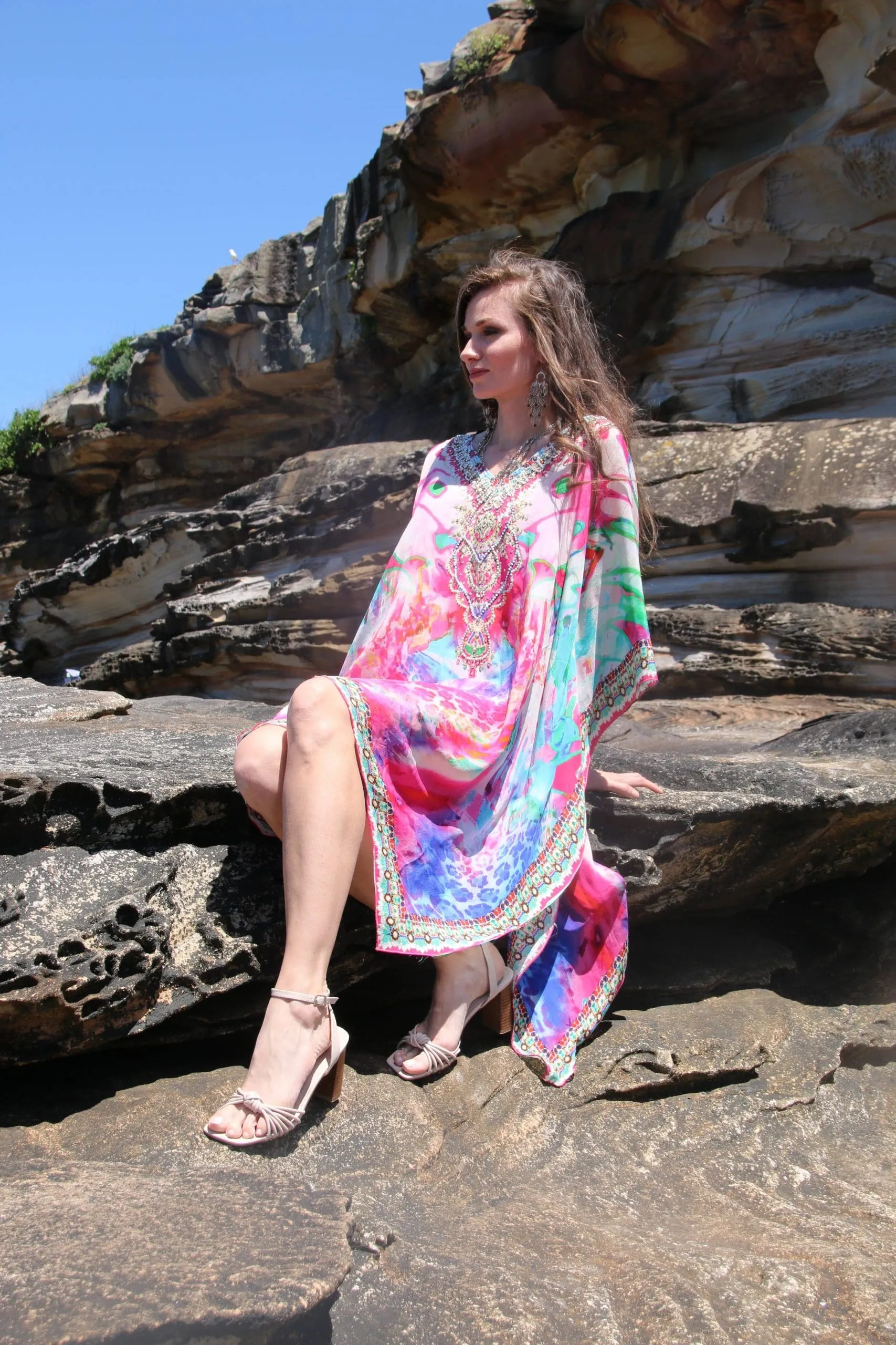 Monet multi colour short kaftan