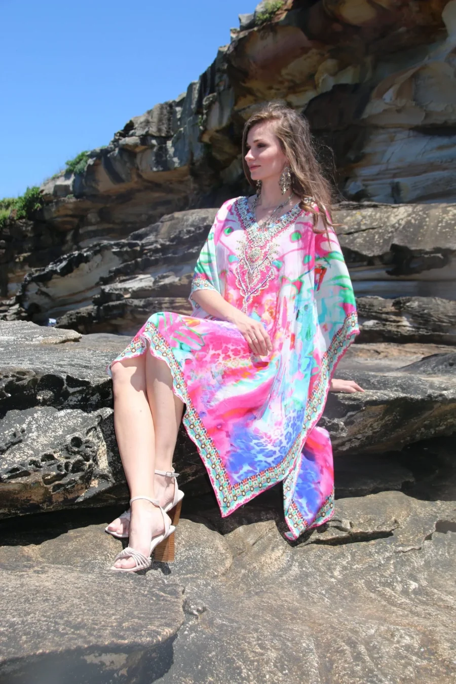 Monet multi colour short kaftan