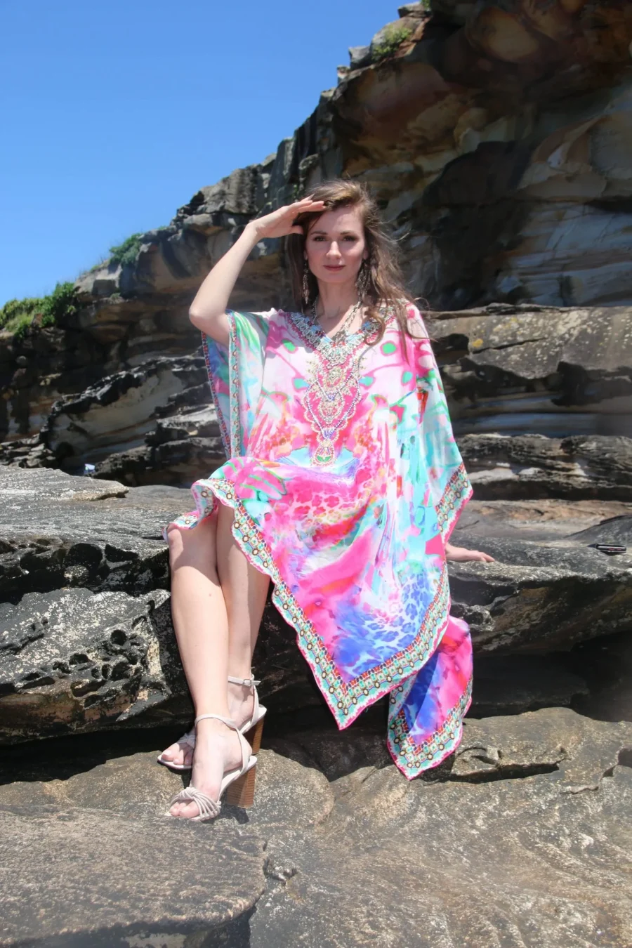 Monet multi colour short kaftan