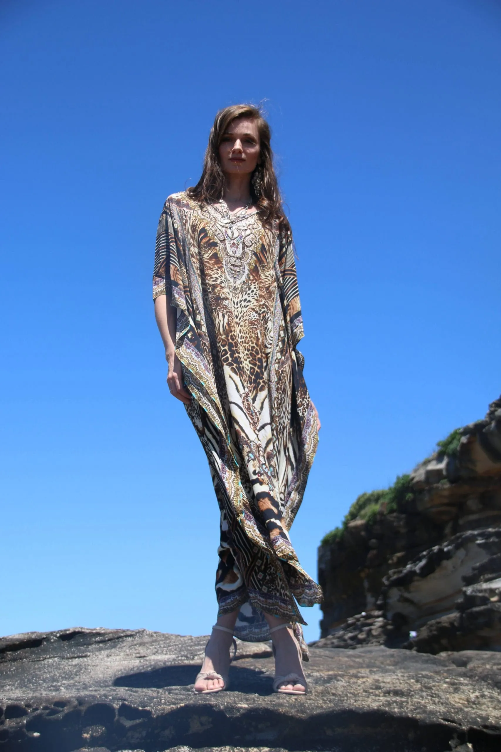 Cheetah brown long kaftan