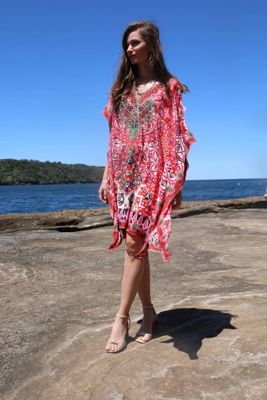 Flora coral short kaftan