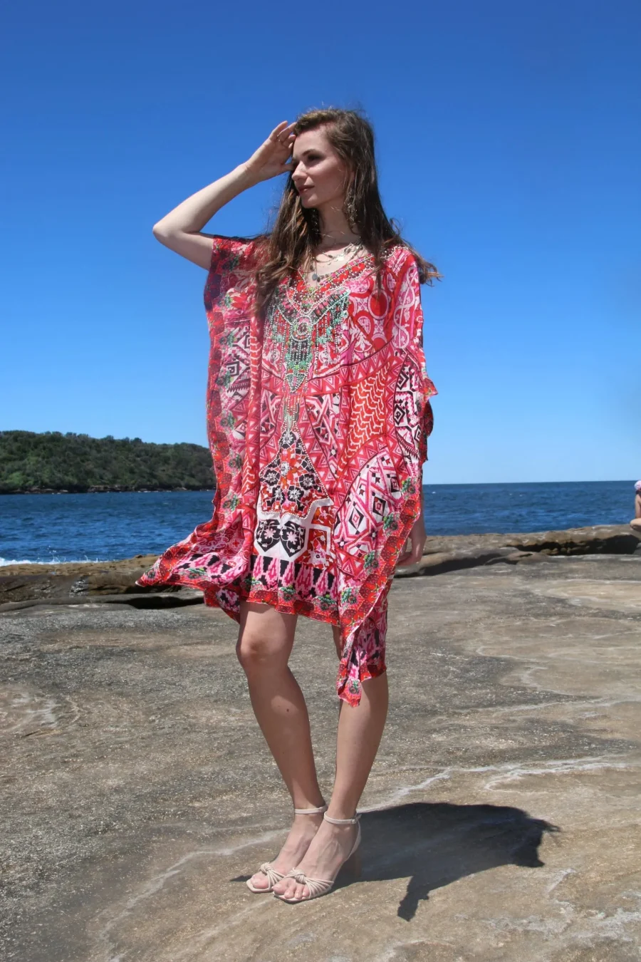 Flora coral short kaftan