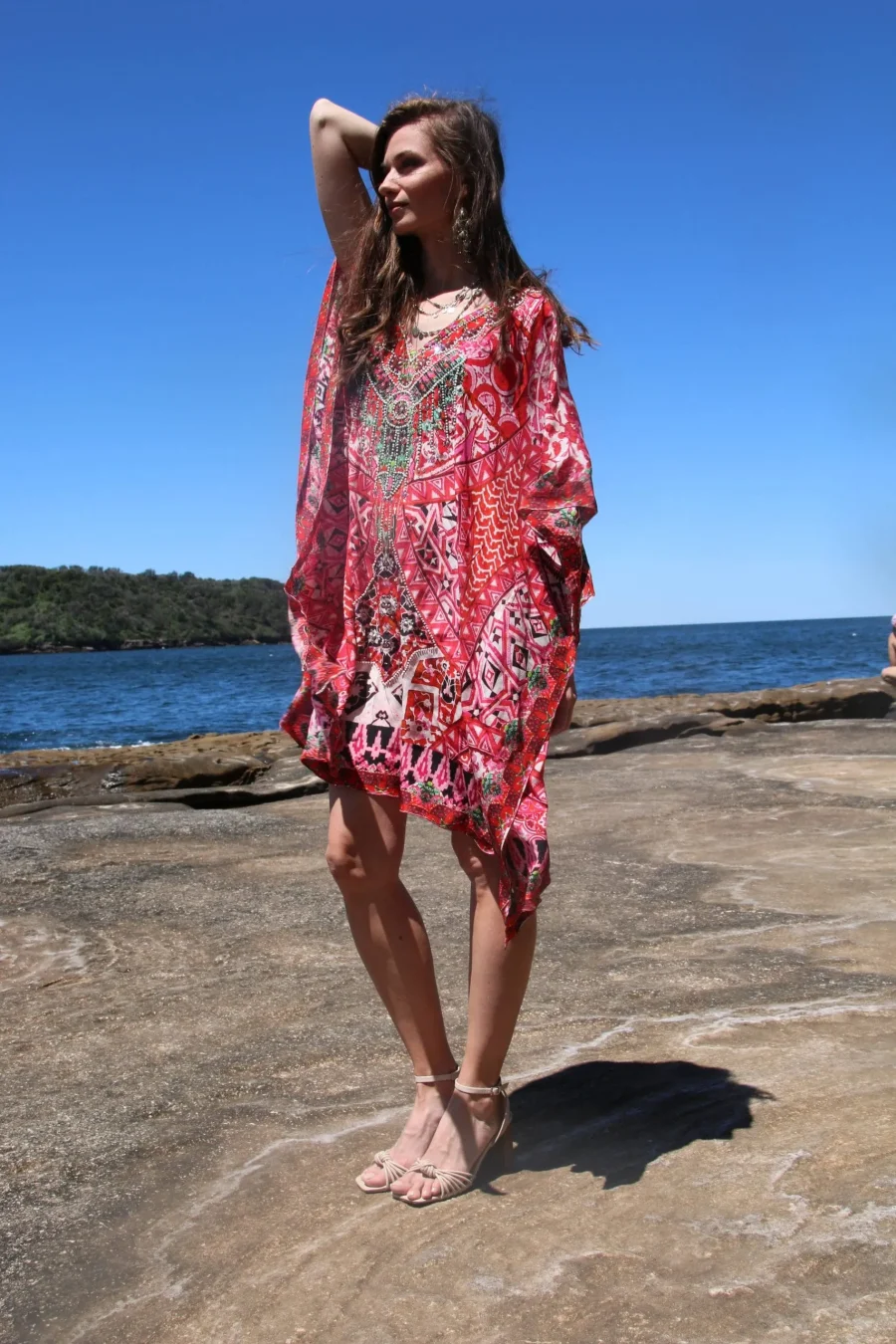 Flora coral short kaftan