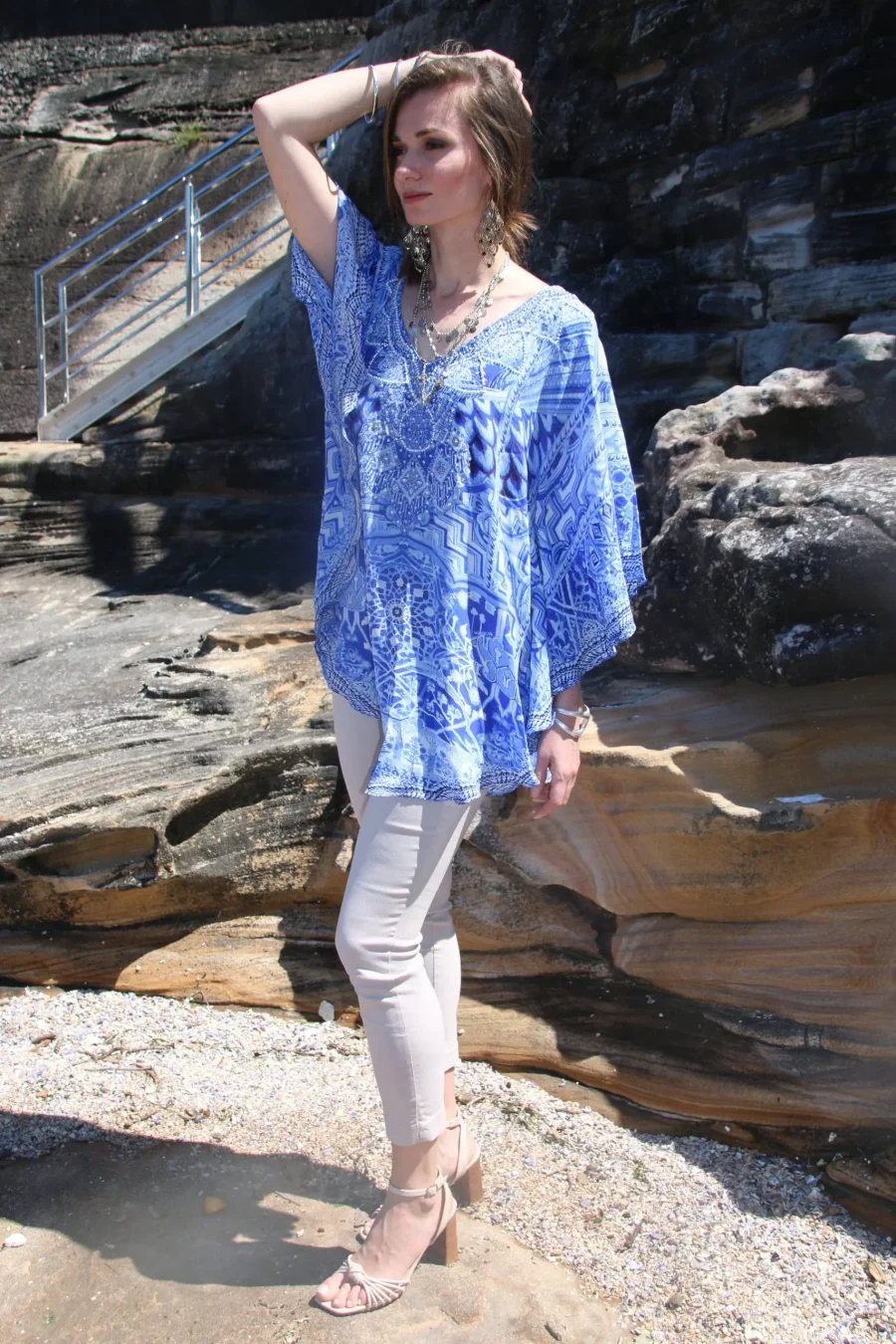 Flamingo aqua butterfly kaftan