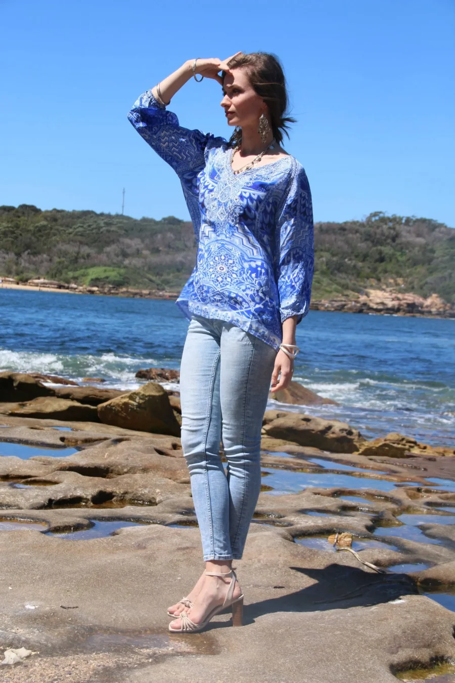 Flamingo blue gypsy top